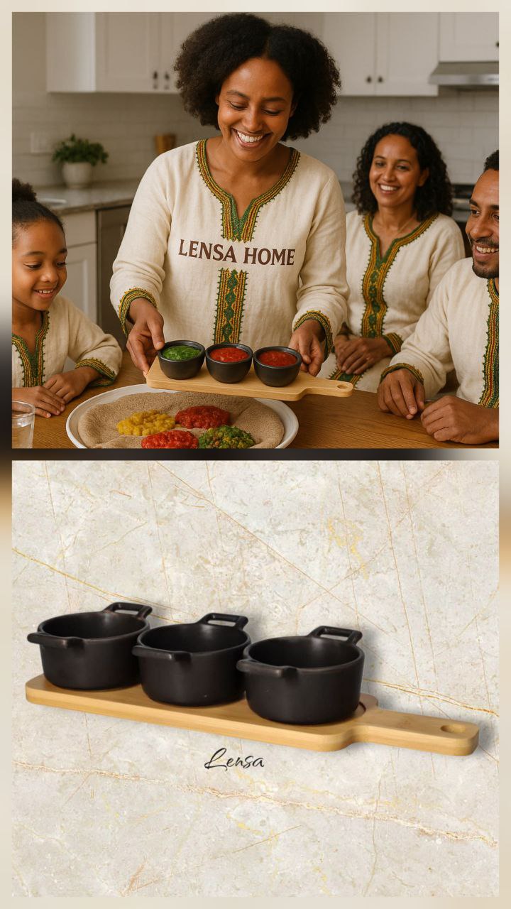 Bamboo Tray & Porcelain Pastry Bowls Serveware Set