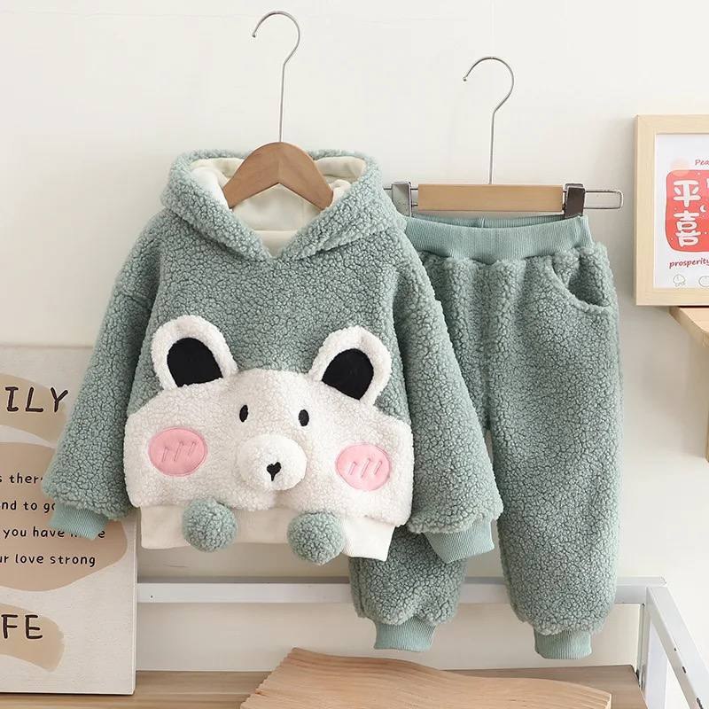 Cartoon Kids Winter Hoodie And Pant Set Outfit