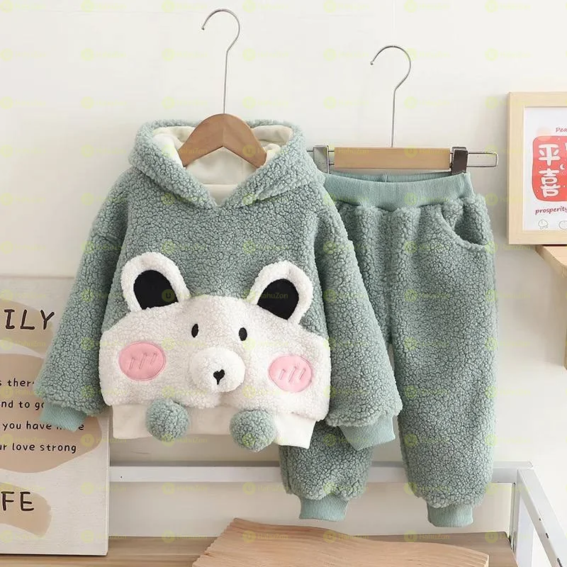 Cartoon Kids Winter Hoodie And Pant Set Outfit