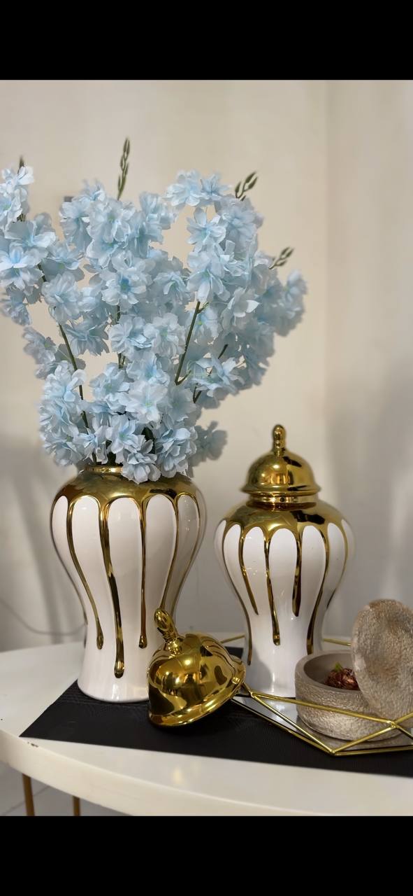 Set Of 2 Modern Ceramic Ginger Jar with FFlower