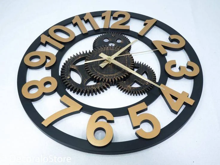 Golden 3D Wall Clock Metal