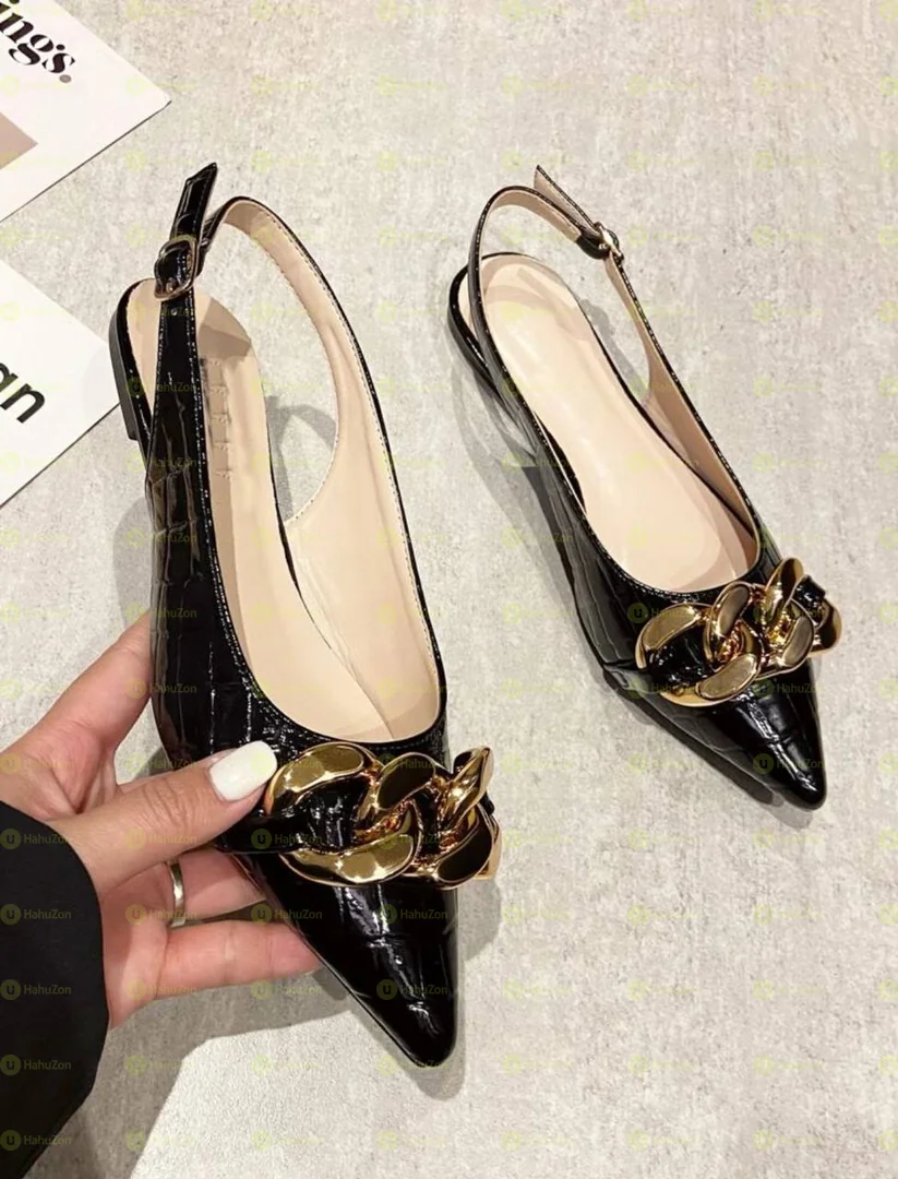 Chain Decor Crocodile Embossed Women's Sandals