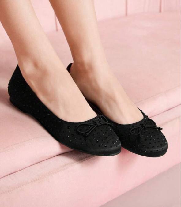 Rhinestone Decor Bow Ballerina Women's Shoes