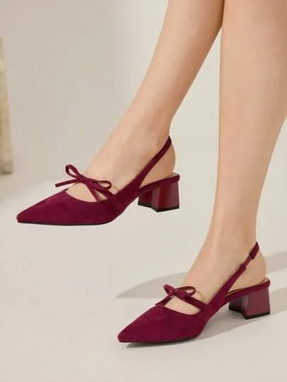 Bow Decor Solid Color Block Women' Heel