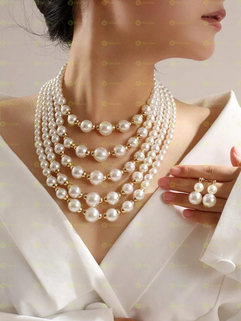 Pearl Necklace and Earrings
