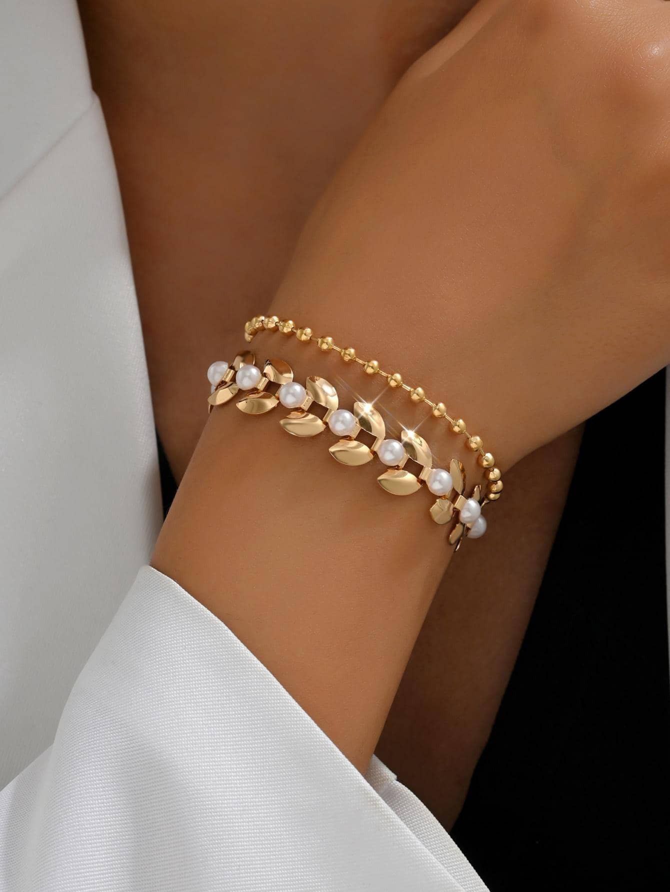 2 pieces Set Faux Pearl Decor Bracelet