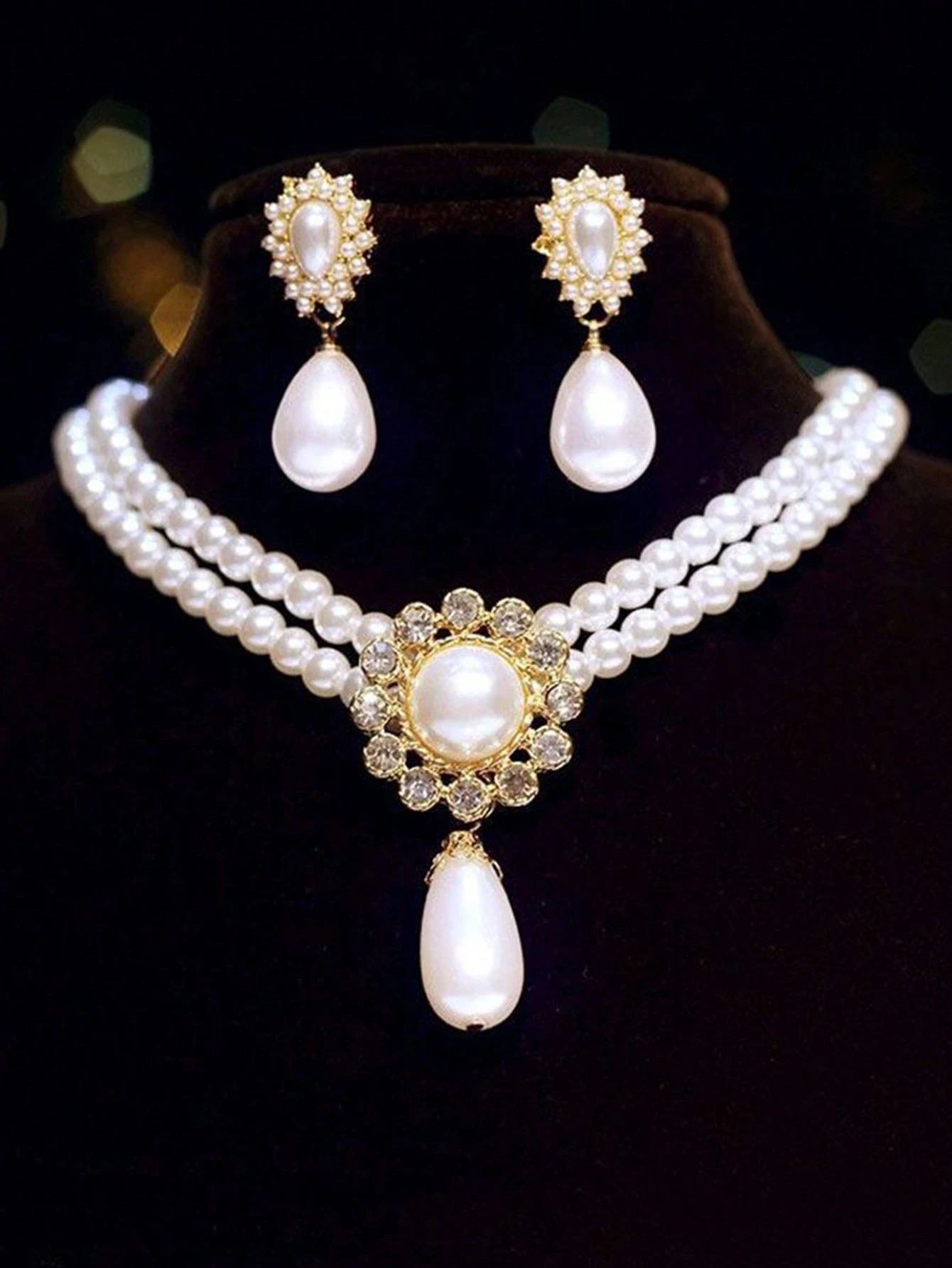 Pearl Necklace and Earrings