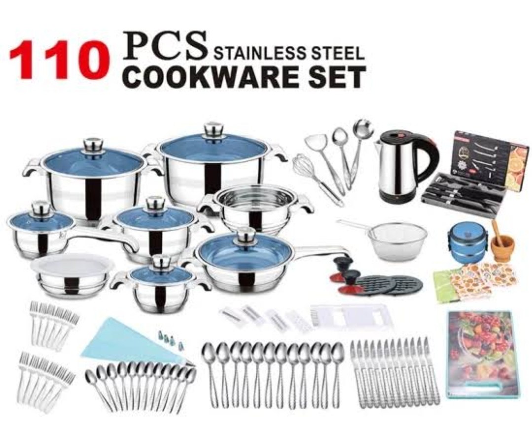 ኳሊቲ የሆኑ 110 ፍሬ የያዘ የድስት እና ቢላ  ማንኪያ ሹካ  ፓኬጅ