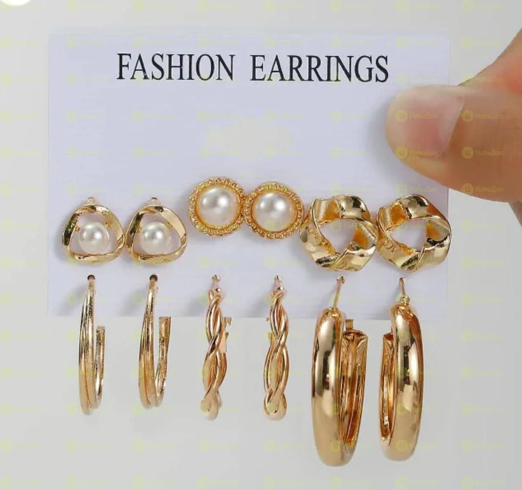 6pc Gold Earrings
