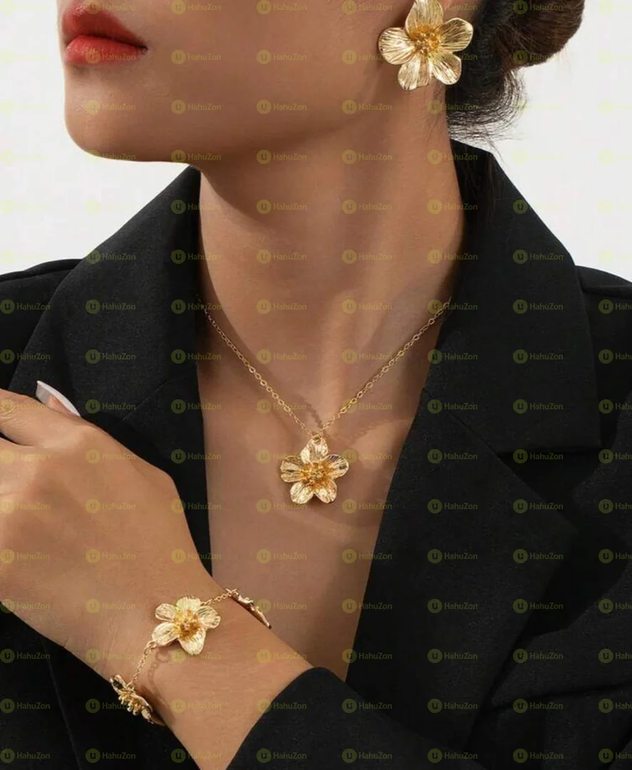 3pc Gold Plated Necklace and Earrings Set