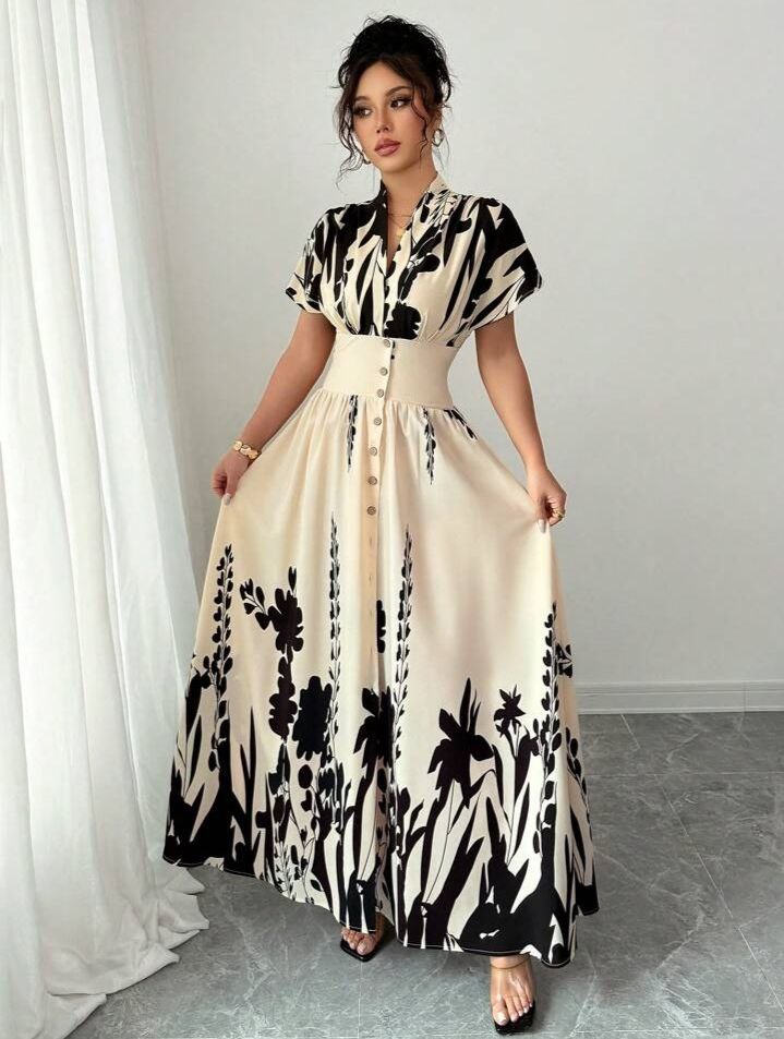 Classic Elegant Print Maxi Dress