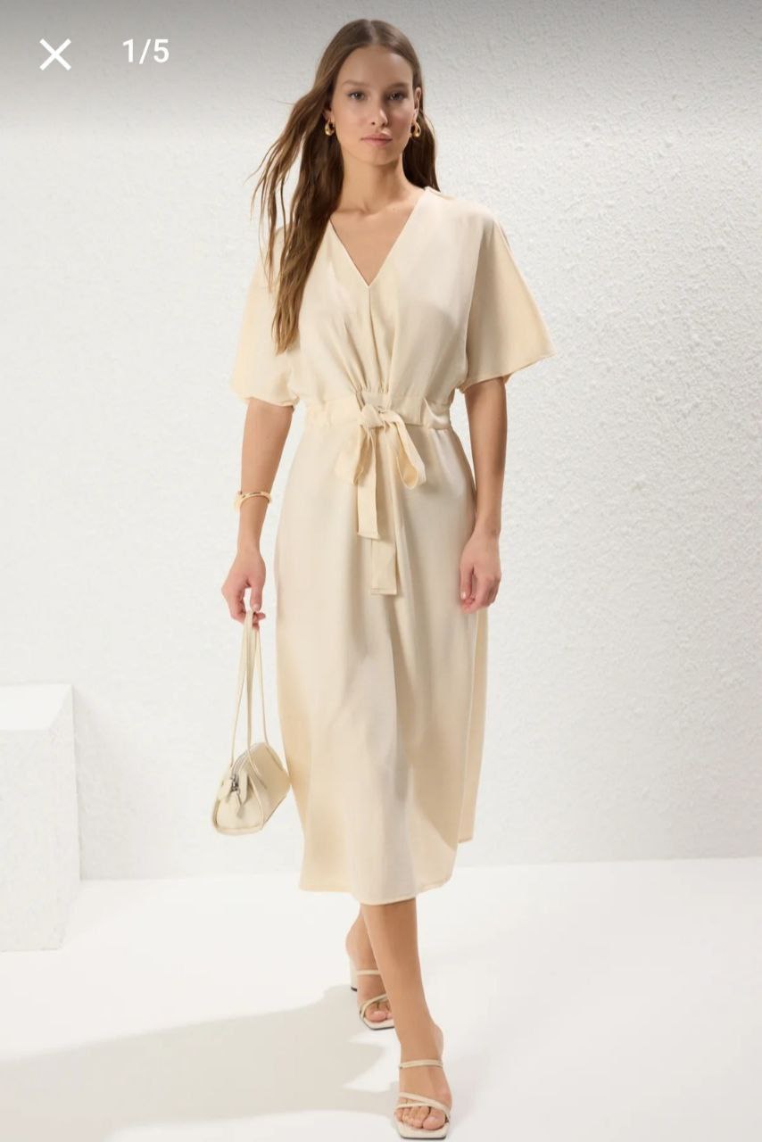 Linen Look A-line Midi Dress
