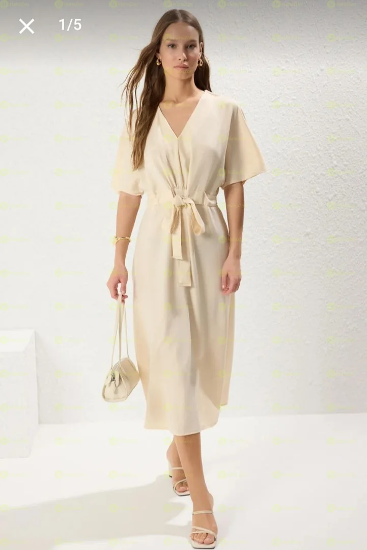 Linen Look A-line Midi Dress