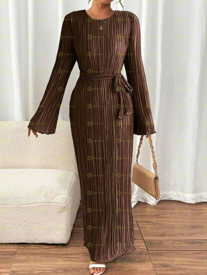 Pleated Long Sleeve Elegant Dress