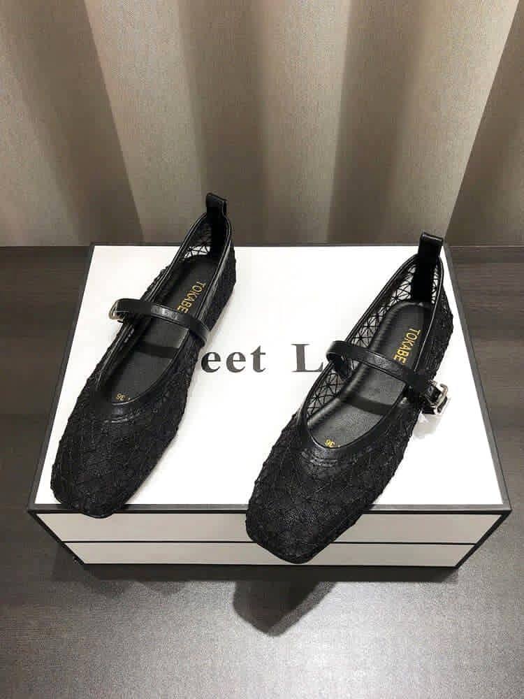 Mesh Ballerina Flat With Buckle Belt