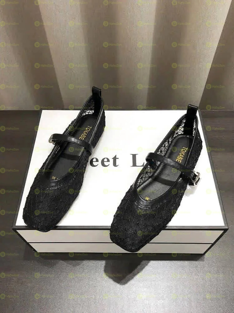 Mesh Ballerina Flat With Buckle Belt