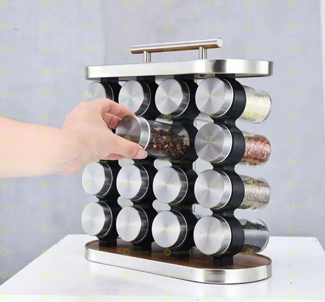 16 ፍሬ የጠርሙስ ብልቃጥ የቅመማ ቅመም ጥቅል ከማስቀመጫ