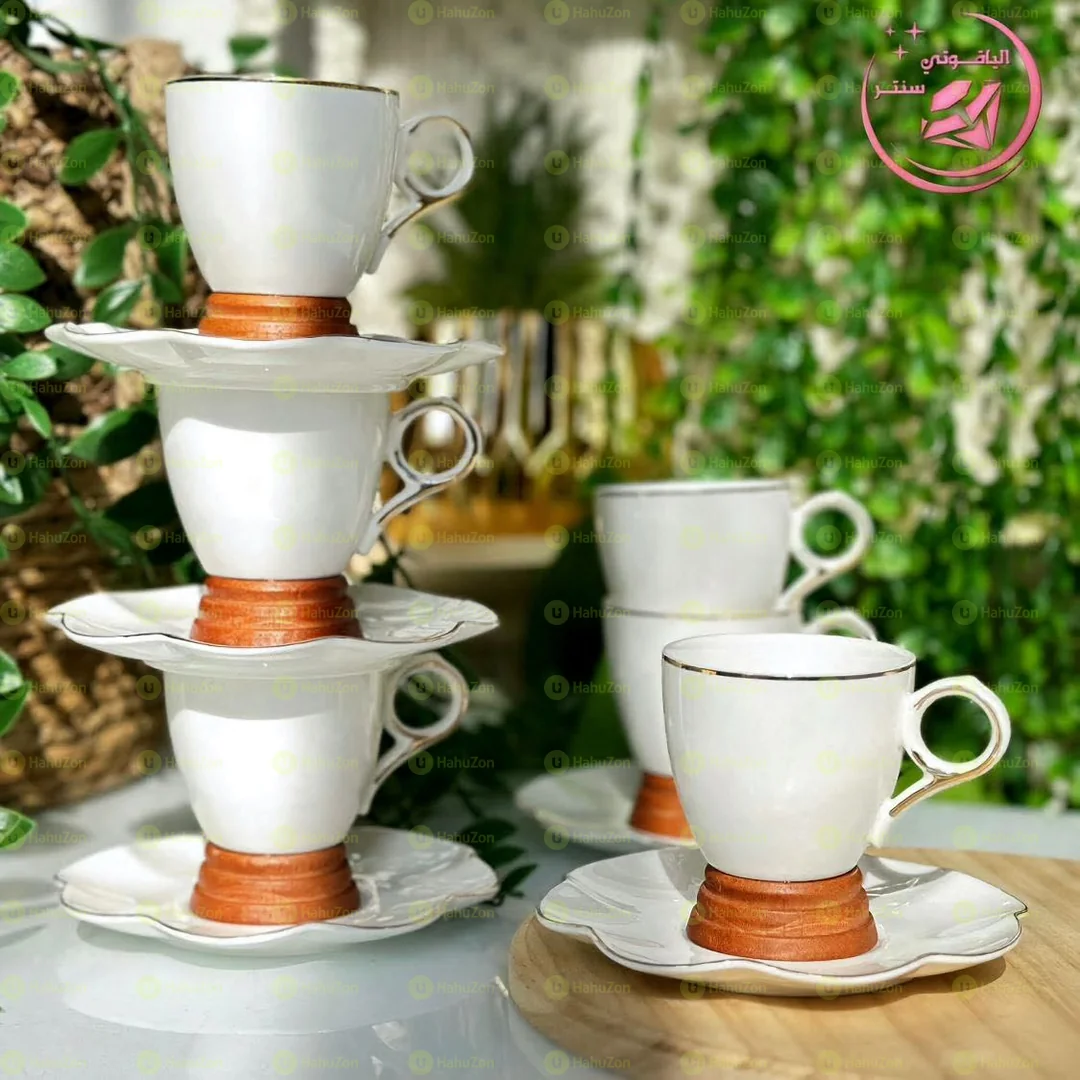 6 ፍሬ ቄንጠኛ ሴራሚክ የቡና ሲኒ ከነ ማስቀመጫው።