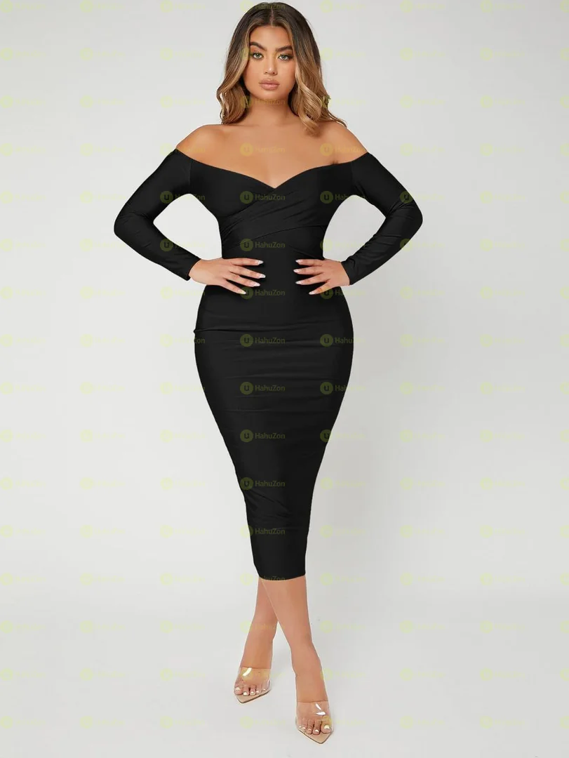 SHEIN SXY Solid Off Shoulder Bodycon Dress