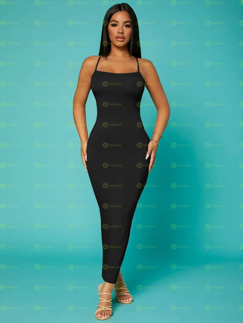 Solid Criss-cross Backless Bodycon Dress