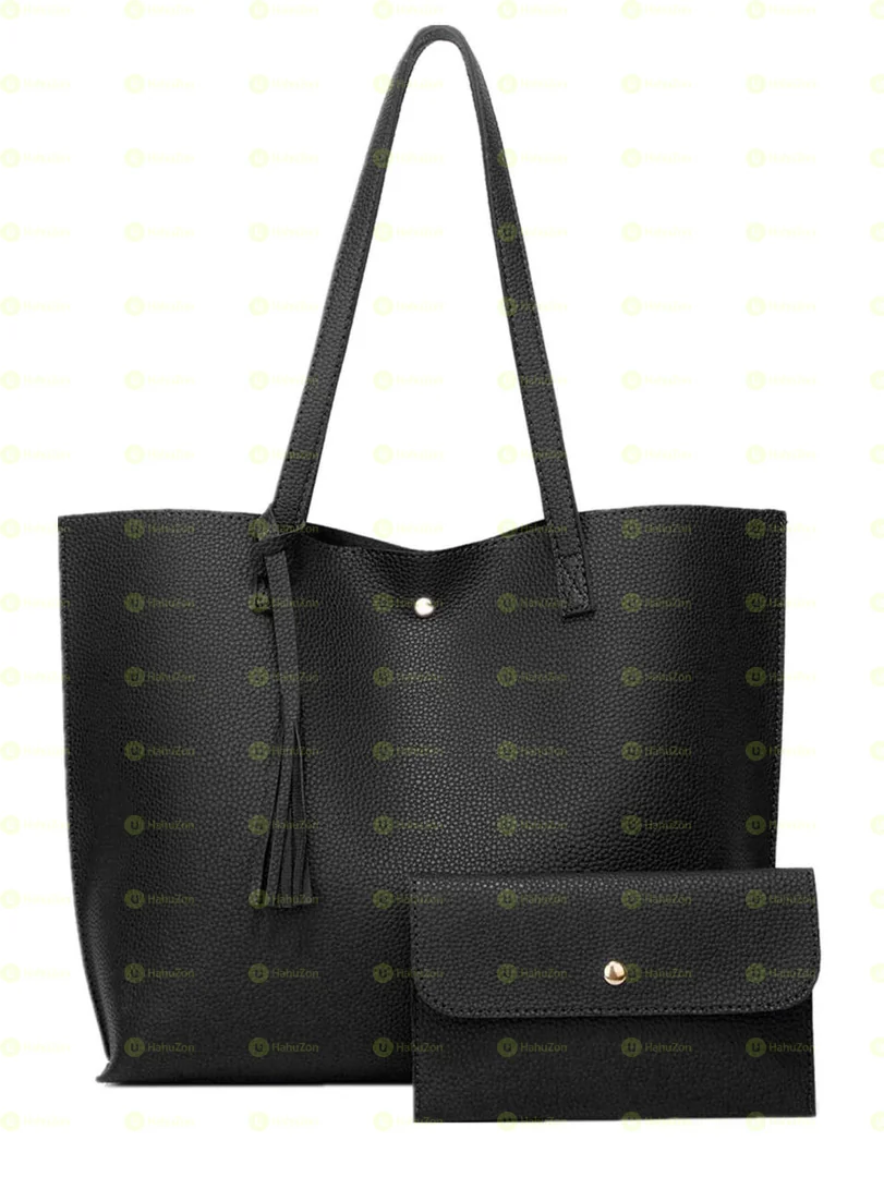 Litchi Embossed Tassel & Studded Decor Tote Bag