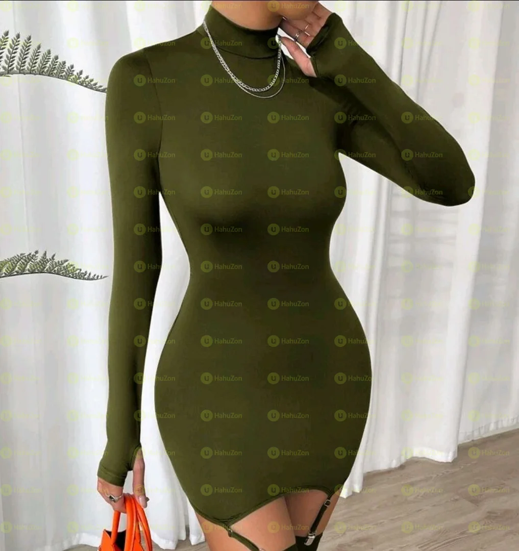 Solid Stand Collar Garter Dress