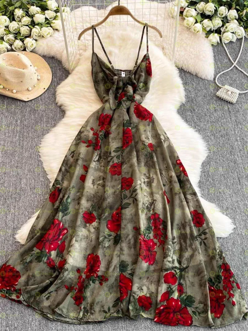 Beautiful Floral Allover Print Long-sleeves Dresses