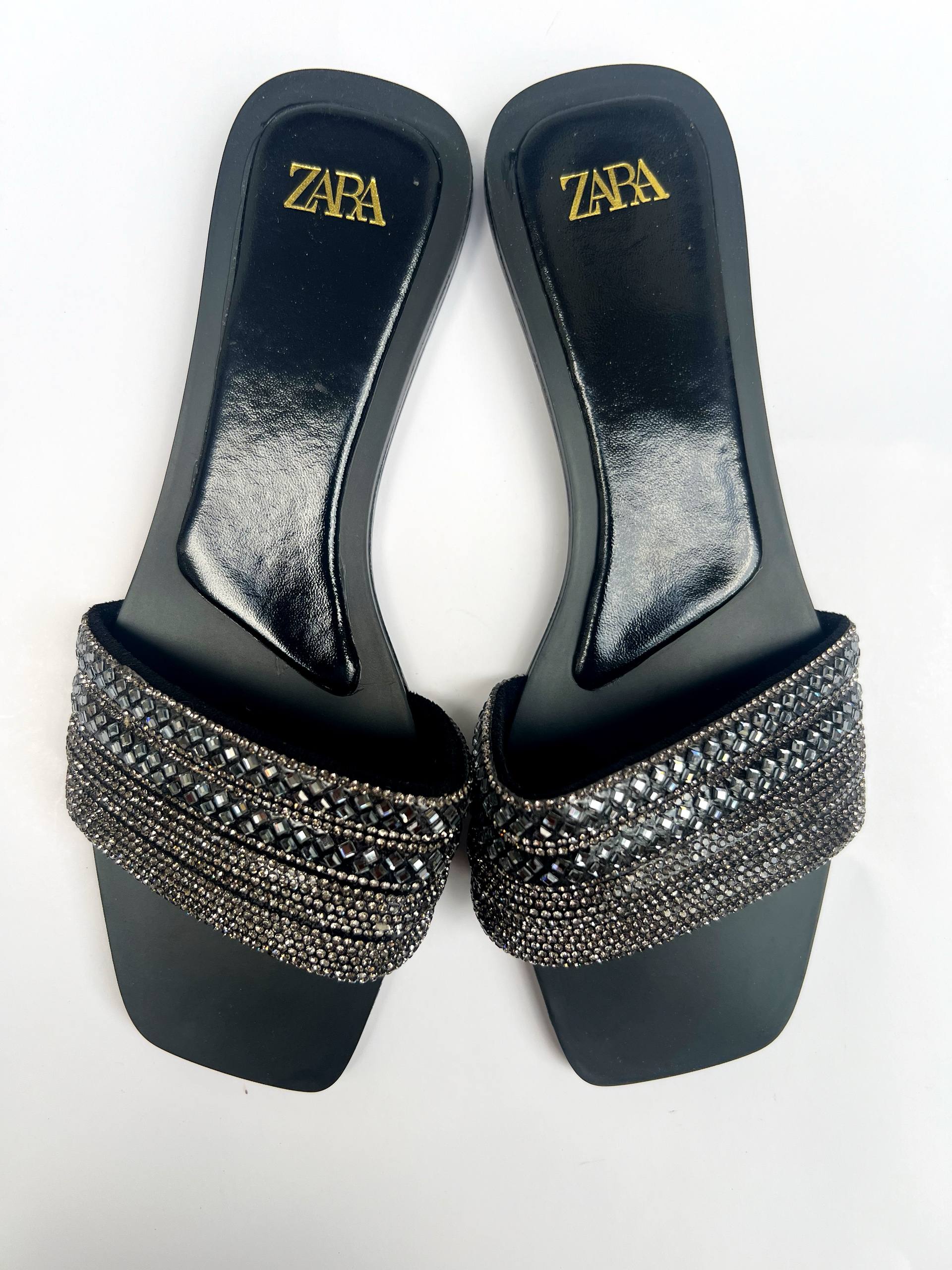 Zara Rhinestone-Embellished Flat Sandals