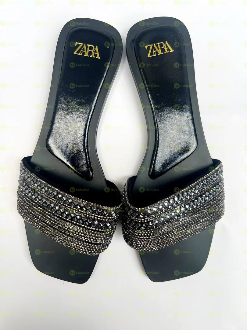 Zara Rhinestone-Embellished Flat Sandals