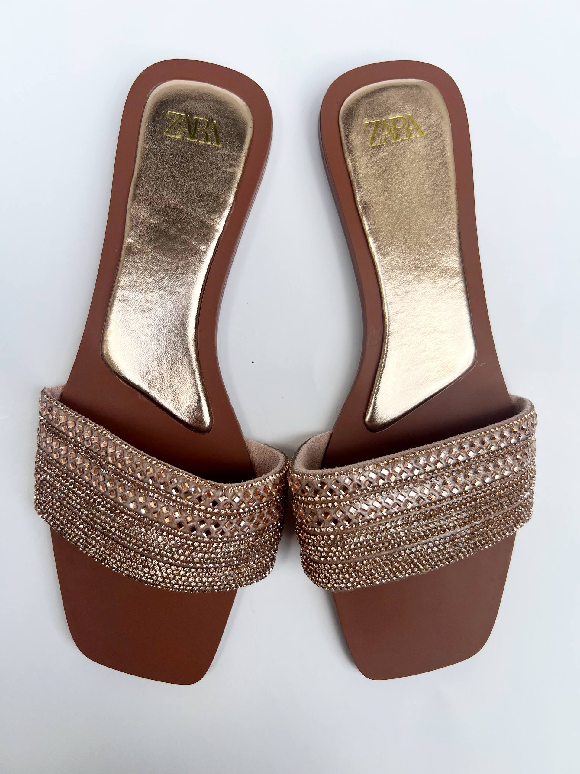 Zara Rhinestone-Embellished Flat Sandals