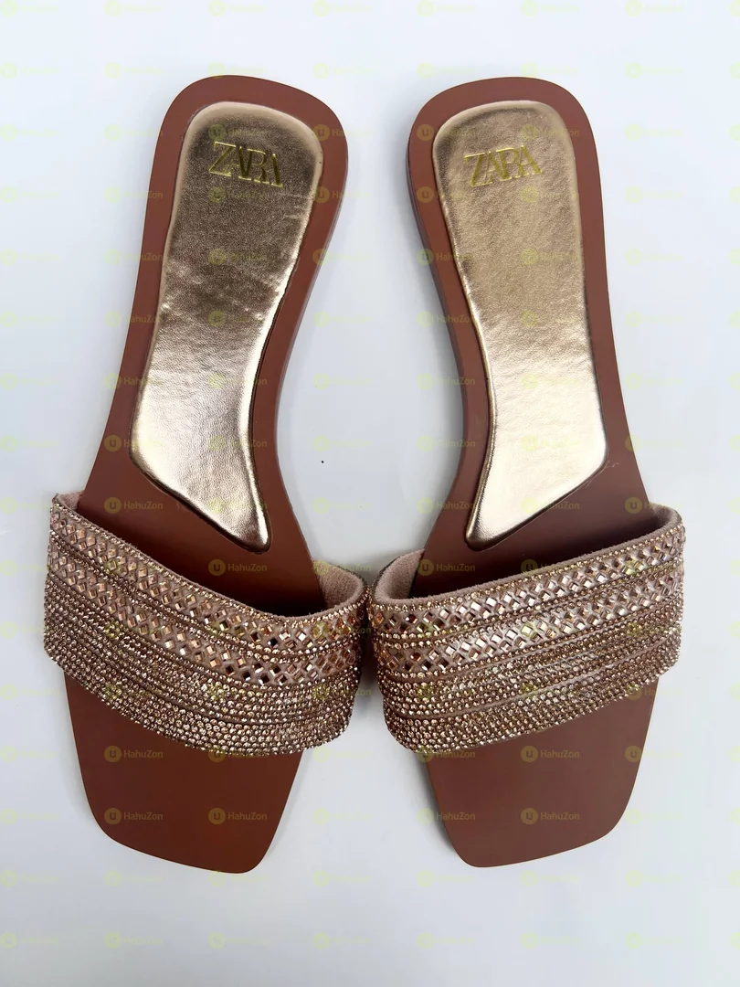 Zara Rhinestone-Embellished Flat Sandals