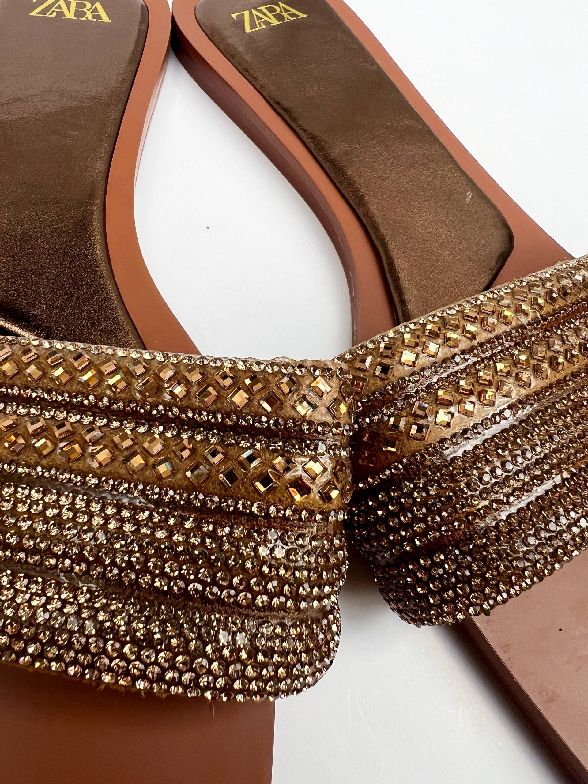 Zara Rhinestone-Embellished Flat Sandals