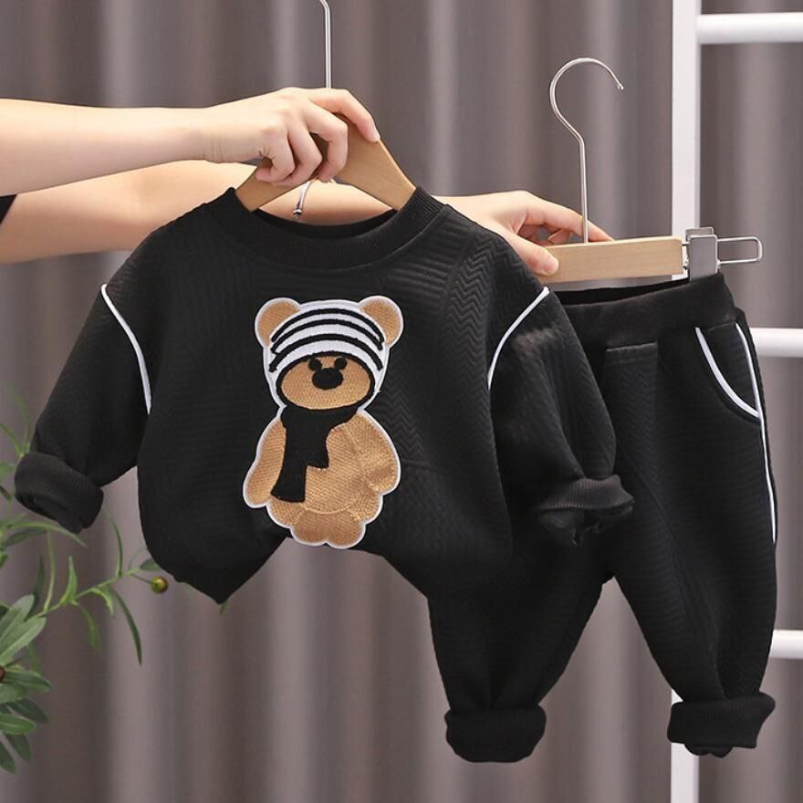 Bear Printed Autumn Sweat Shirt And Pant Set