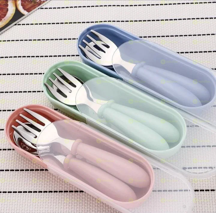 የልጆች ማንኪያና ሹካ ከነማስቀመጫው