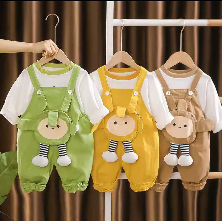 Bib Cartoon Zipper Pocket Trousers Short Sleeve T-Shirt 2pcs