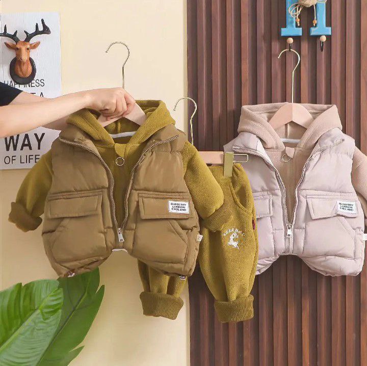 3Piece Set Cardigan Pant And Vest With Warm Hoodie