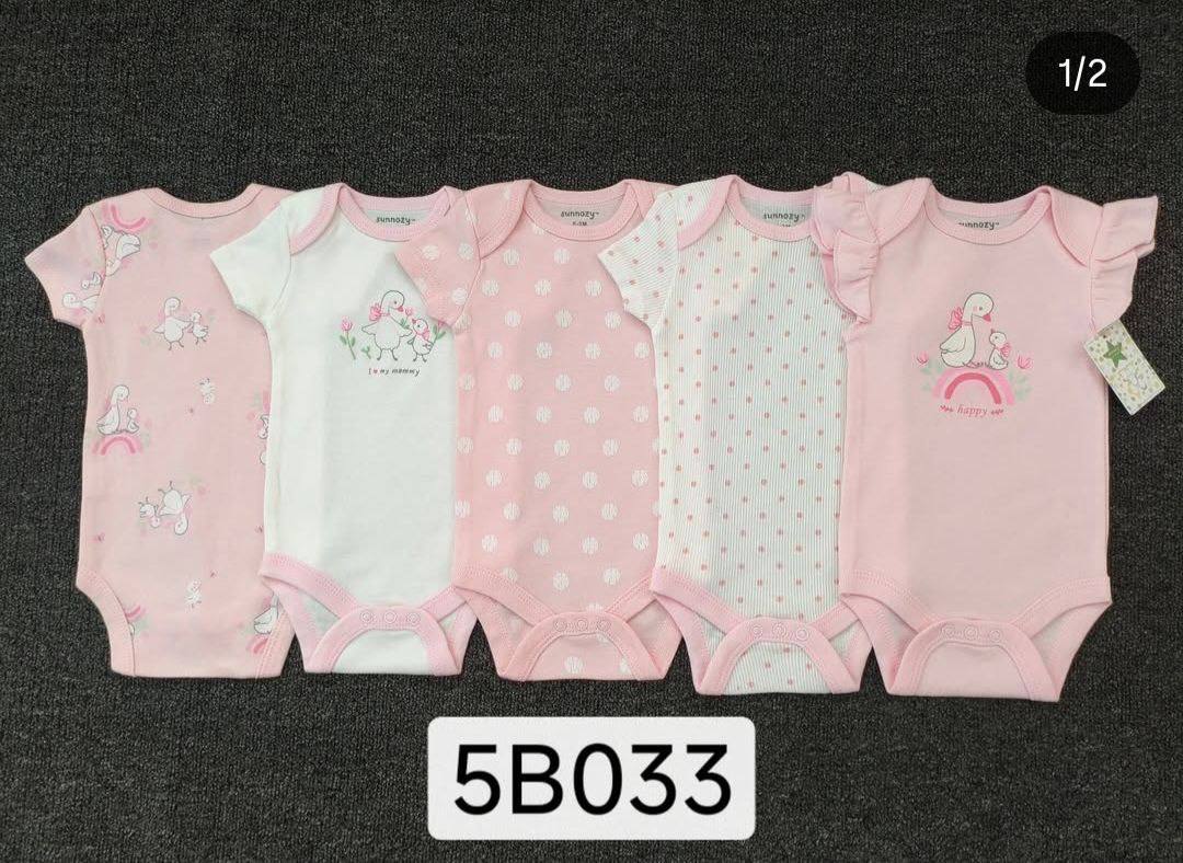 Sunnozy Premium Cotton Diaper T-Shirt Romper 5Pcs Pk