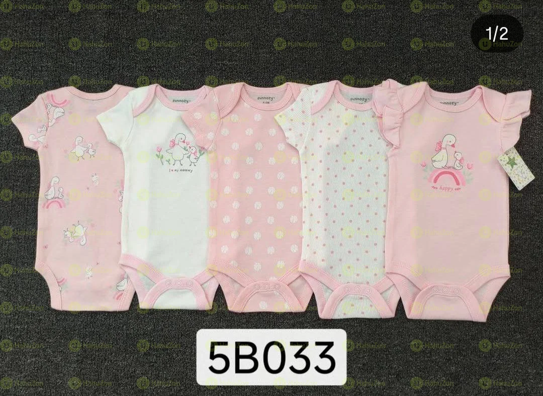 Sunnozy Premium Cotton Diaper T-Shirt Romper 5Pcs Pk