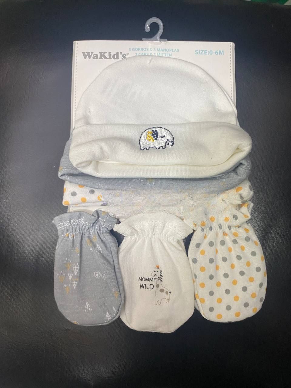 6pcs Baby Cap and Scratch Mittens