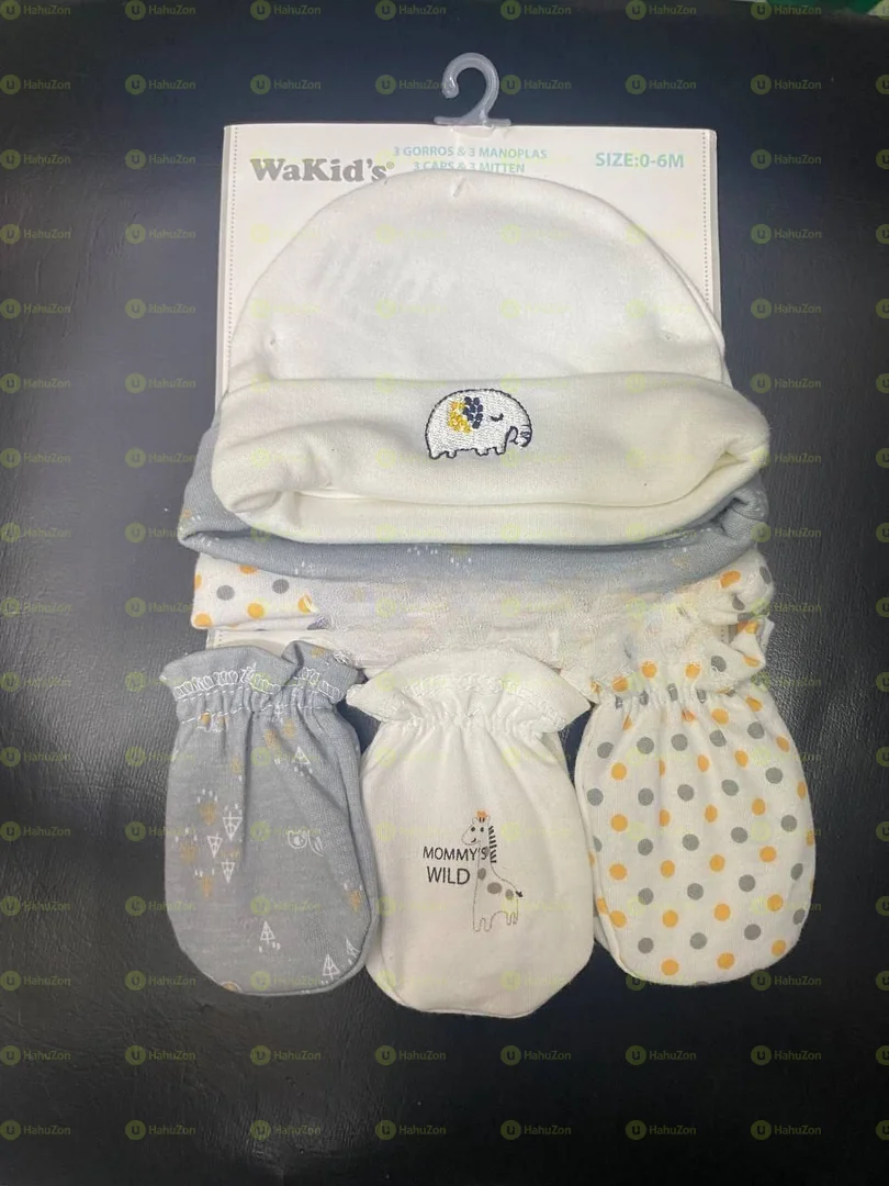 6pcs Baby Cap and Scratch Mittens