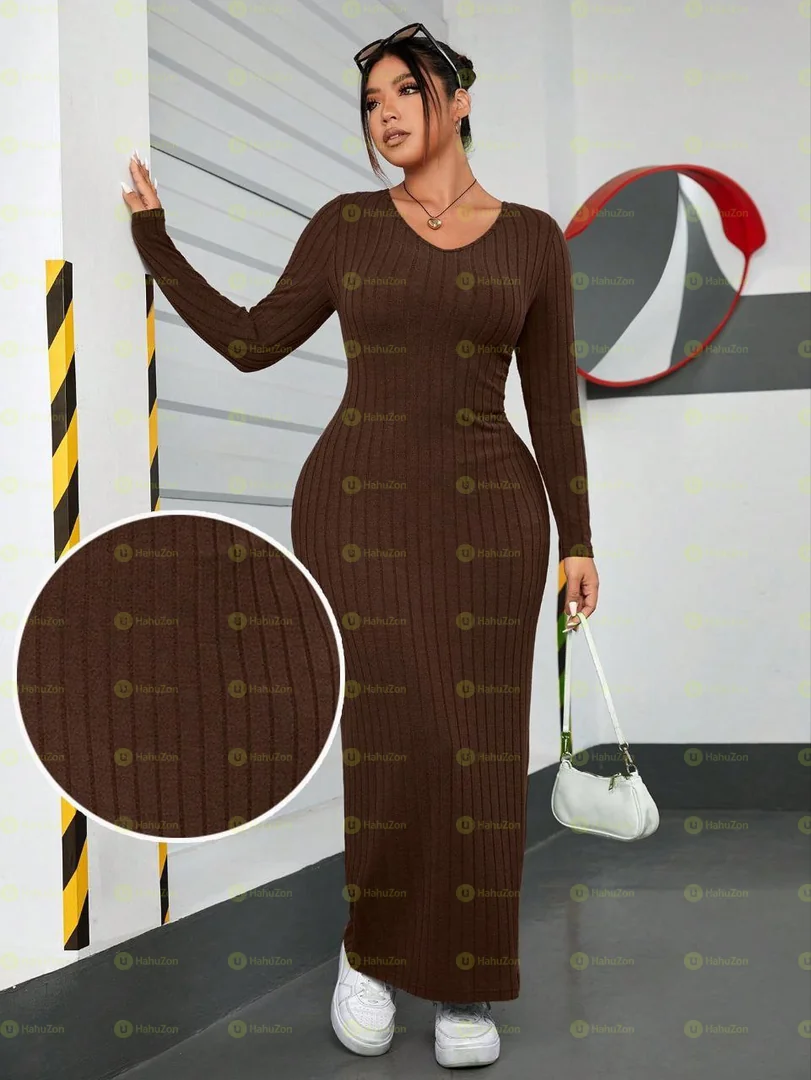 Plus Size V-Neck Bodycon Dress