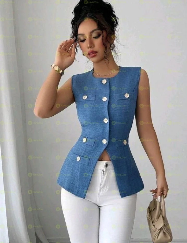 Denim Effect Comfortable Sleeveless Blouse