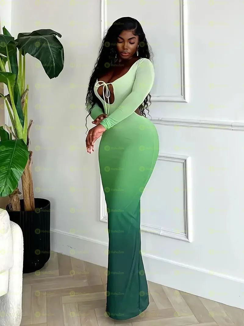 Long Sleeve Split Hem Elegant Dress