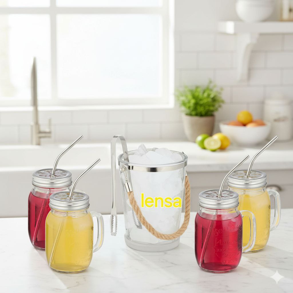 Elegant Glass Ice Bucket & Mason Jar Set