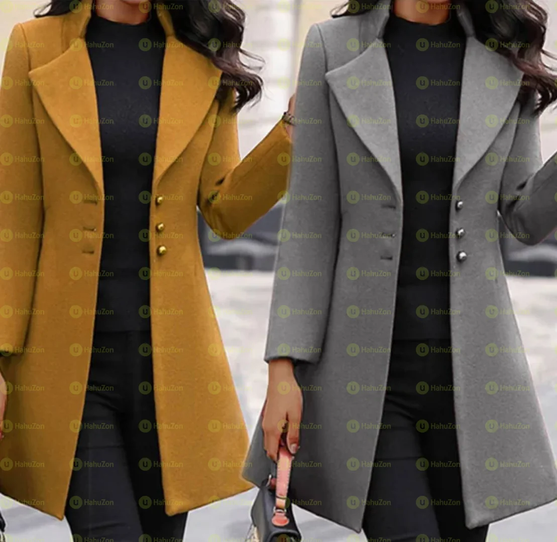 Autumn Winter Mid length Slim Fit Women Woolen Coat Overcoat