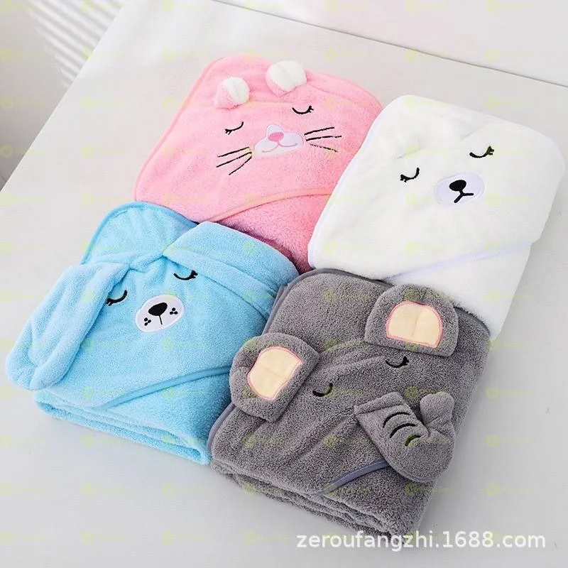 Coral Fleece Children's Cute Cartoon Cloak Bath Towel