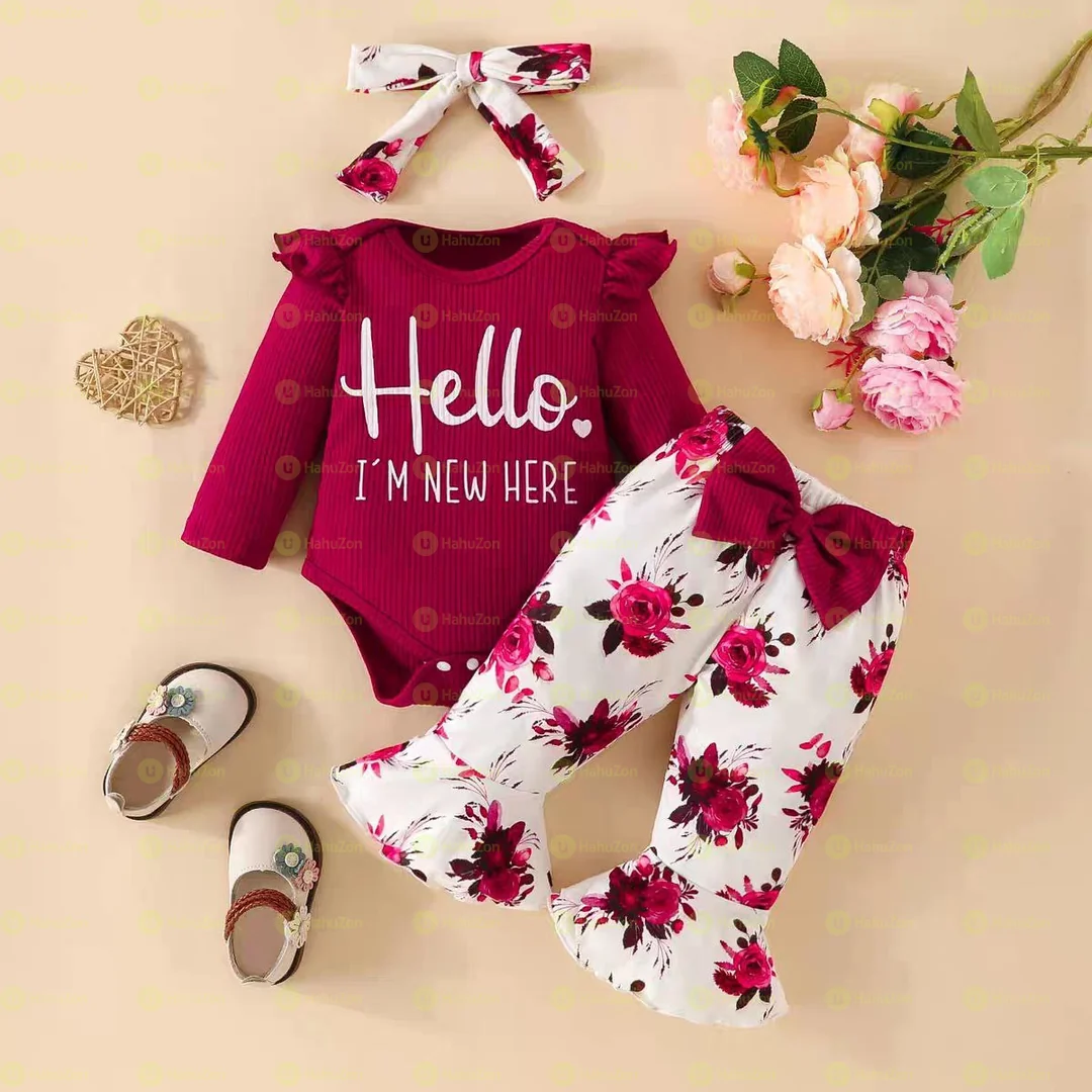 Babygirl Long Sleeve Bodysuit Pant and Ribbon Set