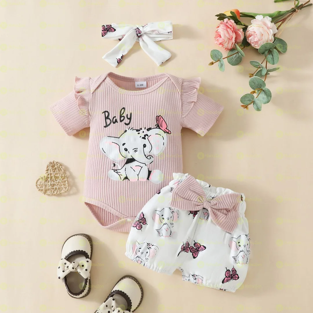 Babygirl Three Piece set Short Tshirt Headband set