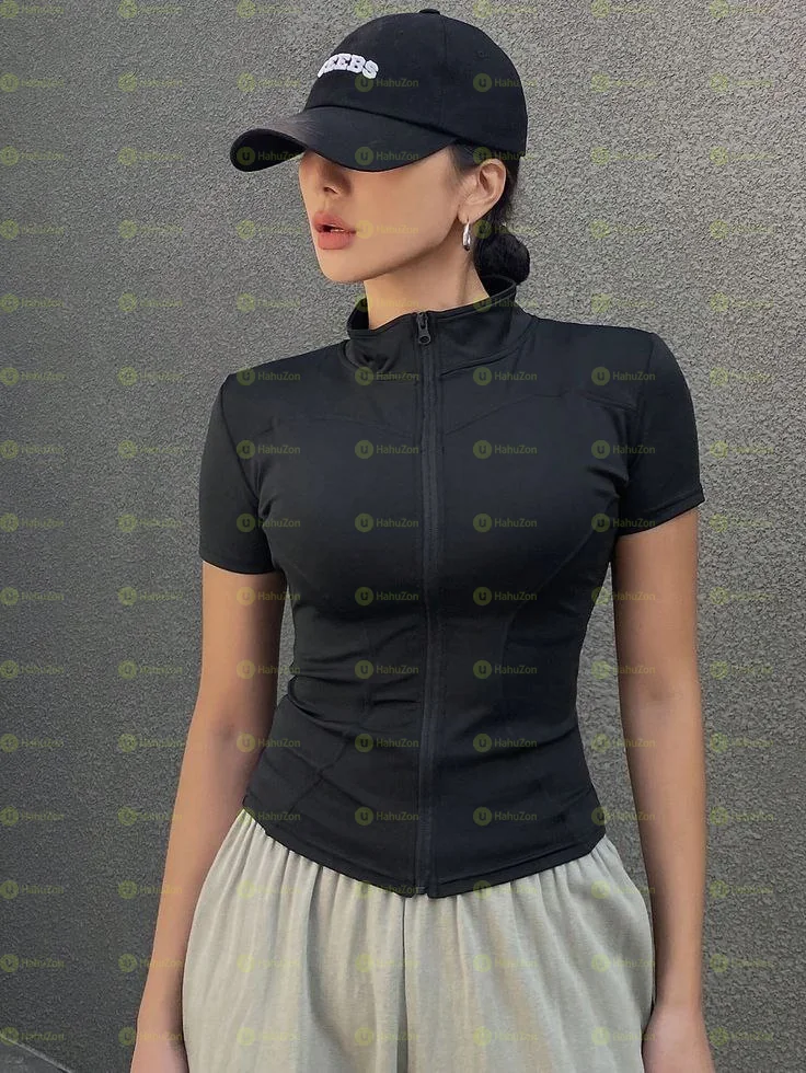 Black Short Sleeve Gym Jacket