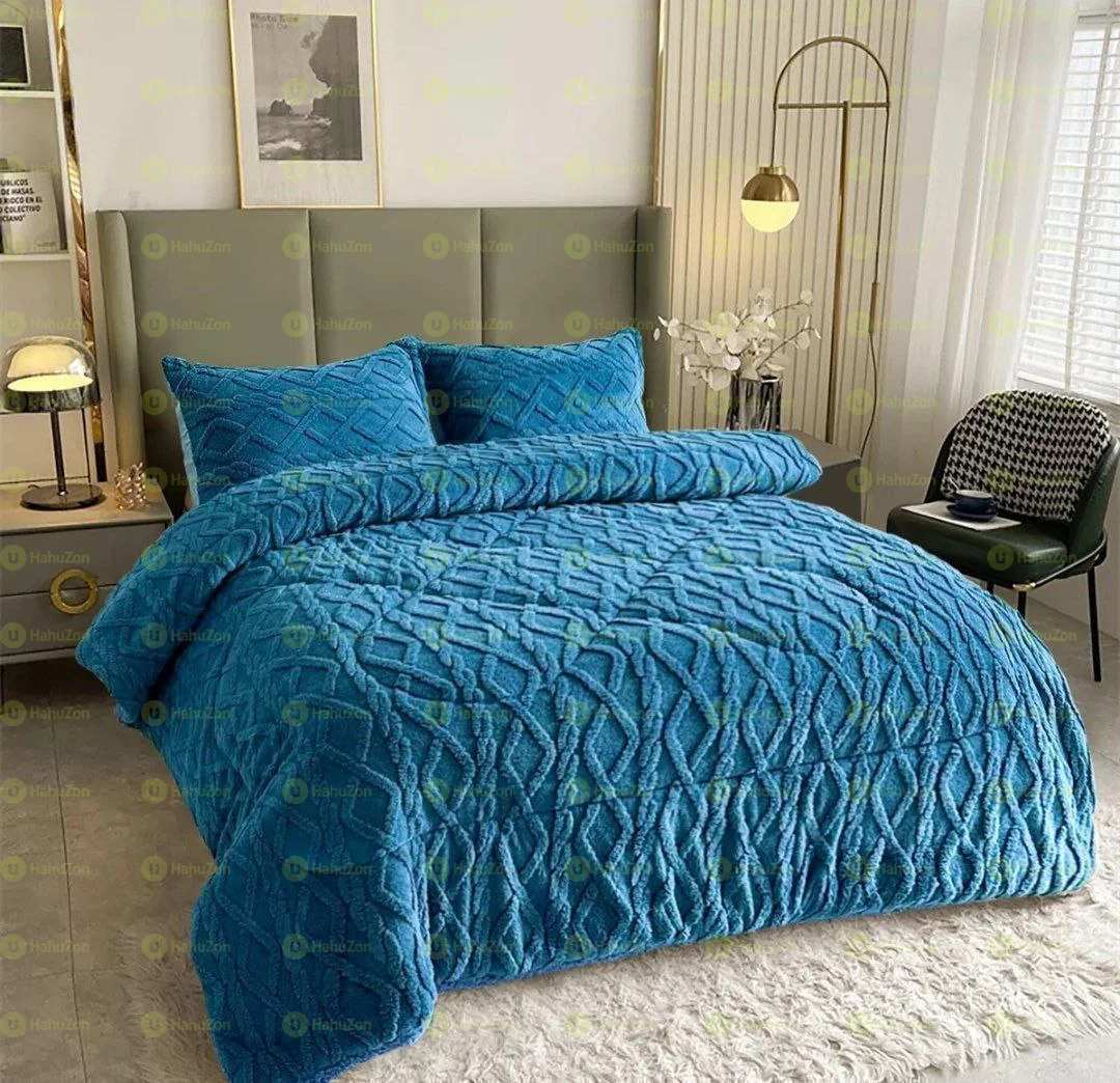 3 Pcs Geometric Fluffy Fleece Comforter Set
